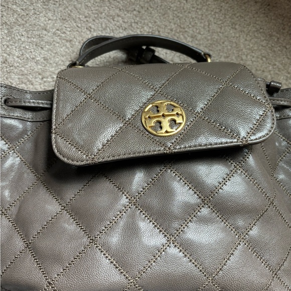 Tory Burch Willa Leather Backpack-Volcanic Stone Taupe Gray Brown - Picture 8 of 8